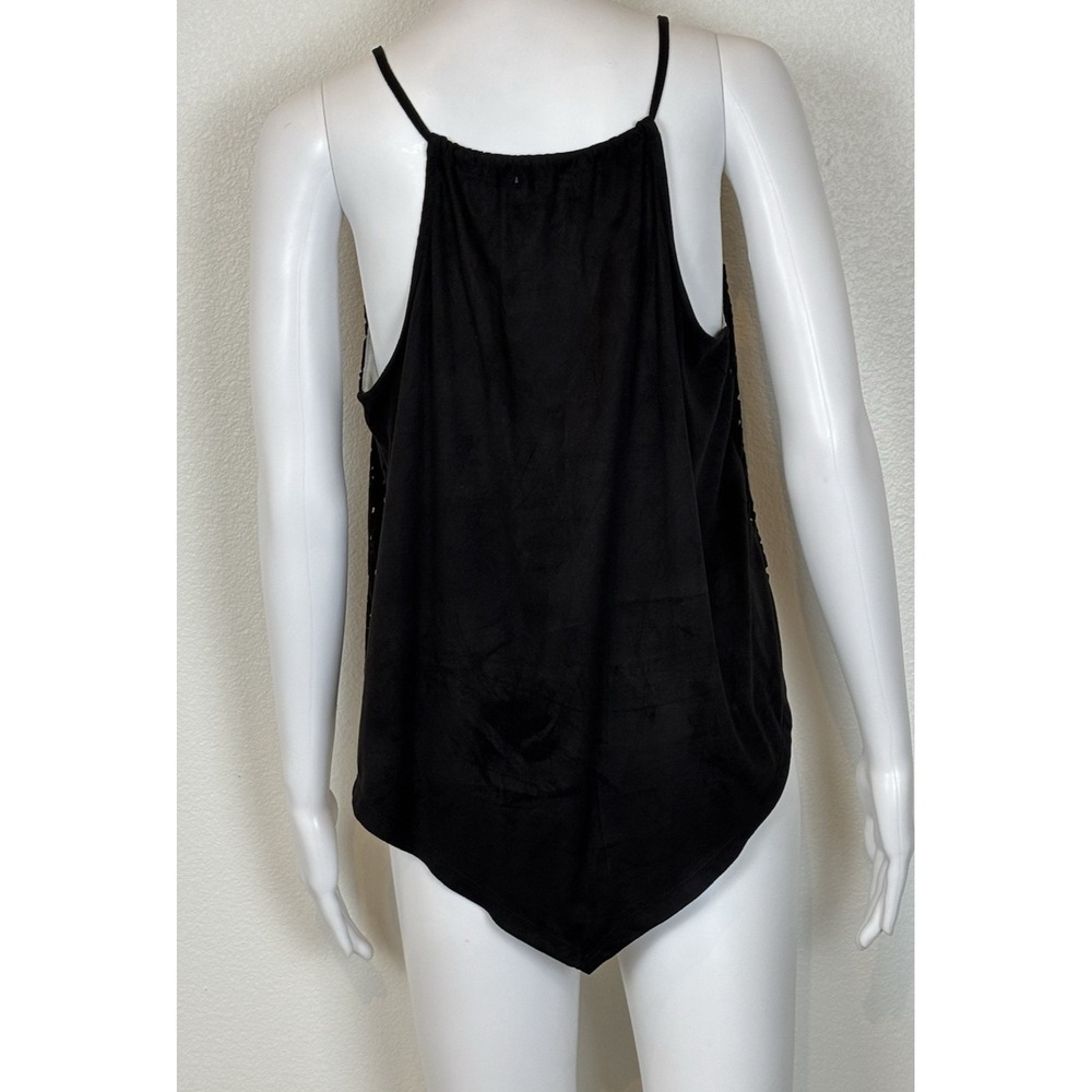 Black‎ Eyelet Cutout Cami Tank Top Womens Size M Asymmetrical Hem Festival Indie - Picture 7 of 16